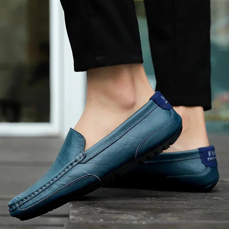 Genuine Leather Men Casual Shoes Luxury Brand Breathable Slip on Black Driving Shoes Soft Men Loafers Moccasins Plus Size 37-47