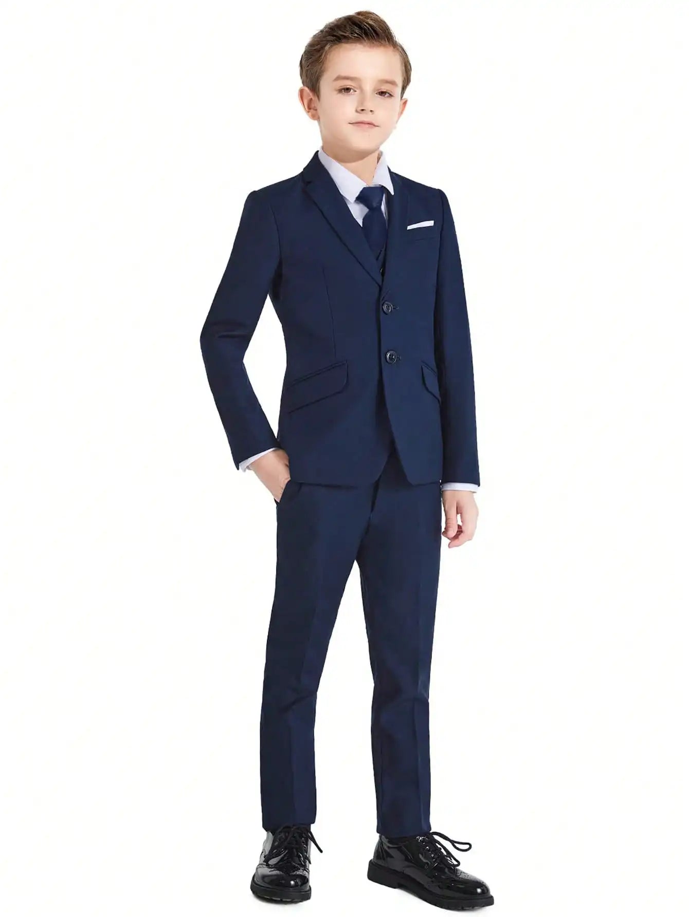 4pcs/set Boys' Suit Set With Pants, Vest, Tie And Jacket School Uniforms
