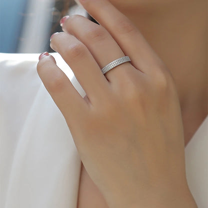 All Moissanite Ring 925 Sterling Sliver with Gold Plated Eternity Band Lab Diamond Rings for Women Party Sparkling Jewely