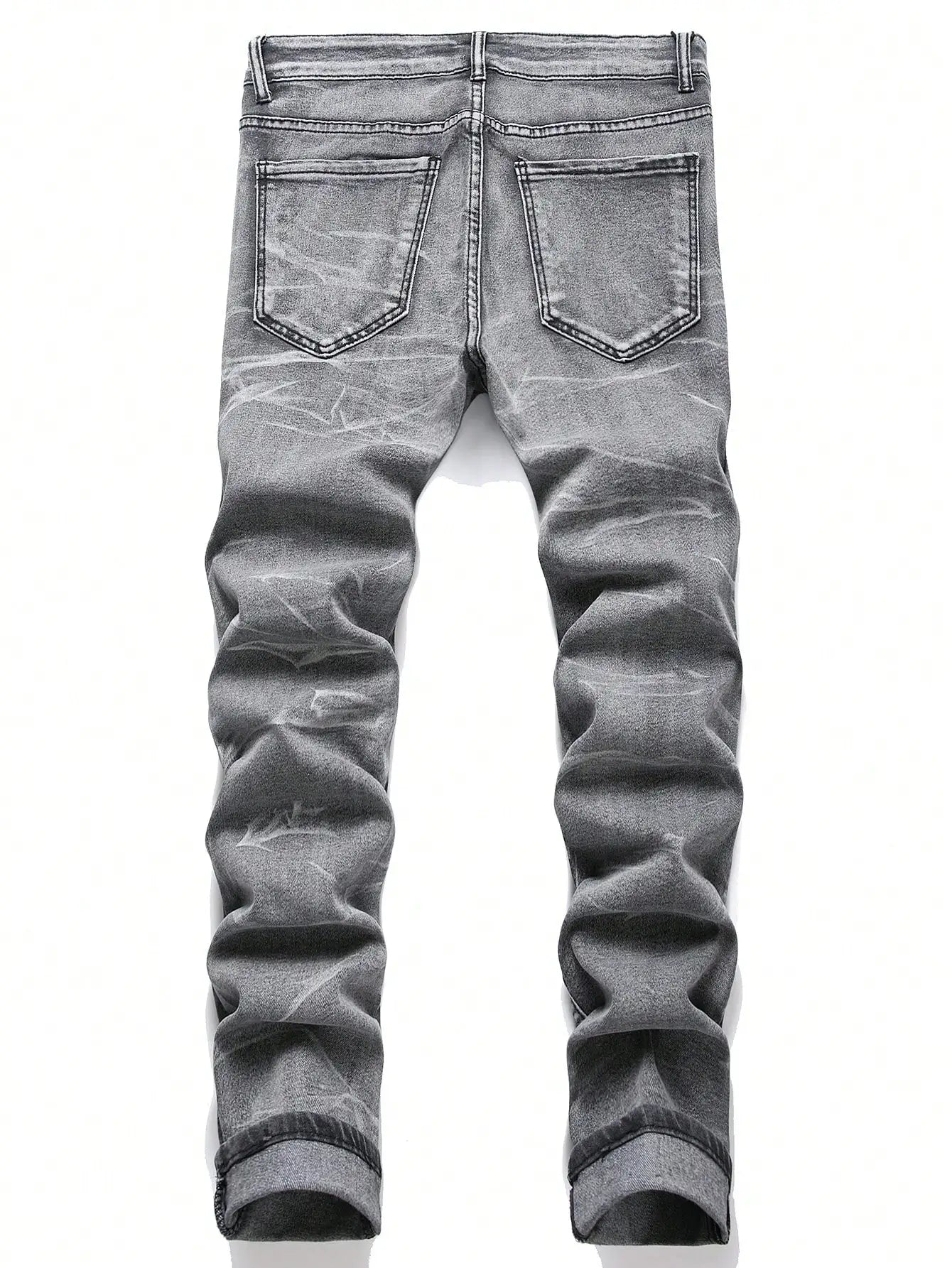 Calça Jeans Masculina Elástica Streetwear Rasgada Patchwork com Furos Calça Casual com Elástico na Cintura Jeans Destruído Slim Reta