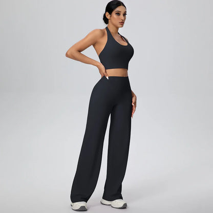 2PCS Woman Backless Hanging Neck Bra and Pants Yoga Set Summer Breathable Gym Sports Running Workout Top Hot Sales Yoga Set