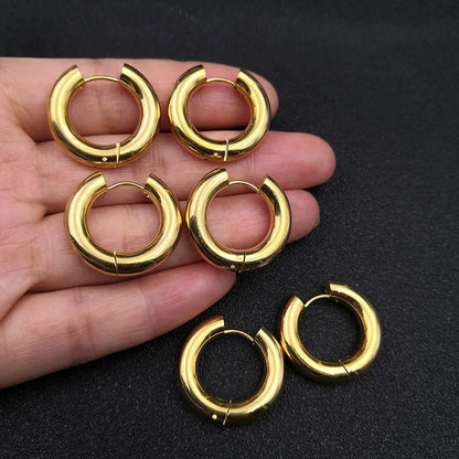 6pcs/lot Thick 3.0mm 4.0mm 5.0mm Stainless Steel Circle Hoop Earrings For Women Girls Gold Silver Color Round Geometry Earrings