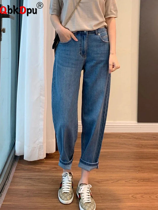 Casual Harem Jogger Jeans Elastic High Waist Denim Trousers