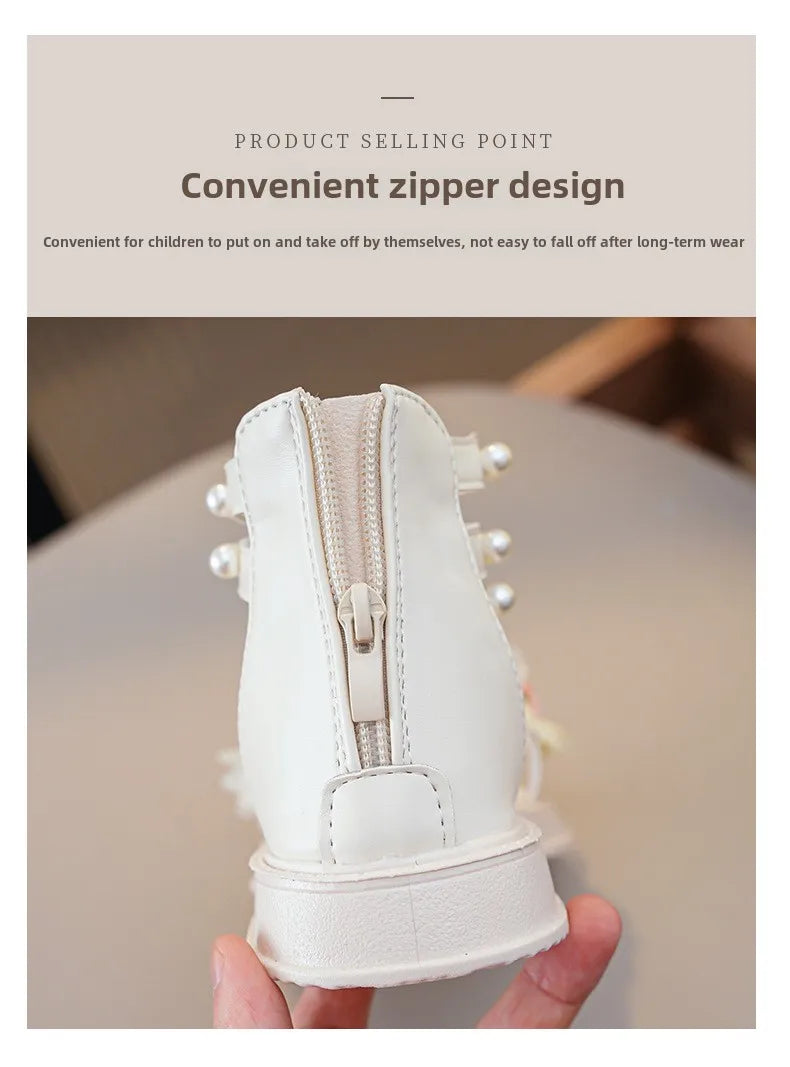 Children's Sandals Summer Bowtie Princess Shoes for Girls Fashion Sweet Kids Causal Pearl Roman Sandals Solid Color Hook Loop