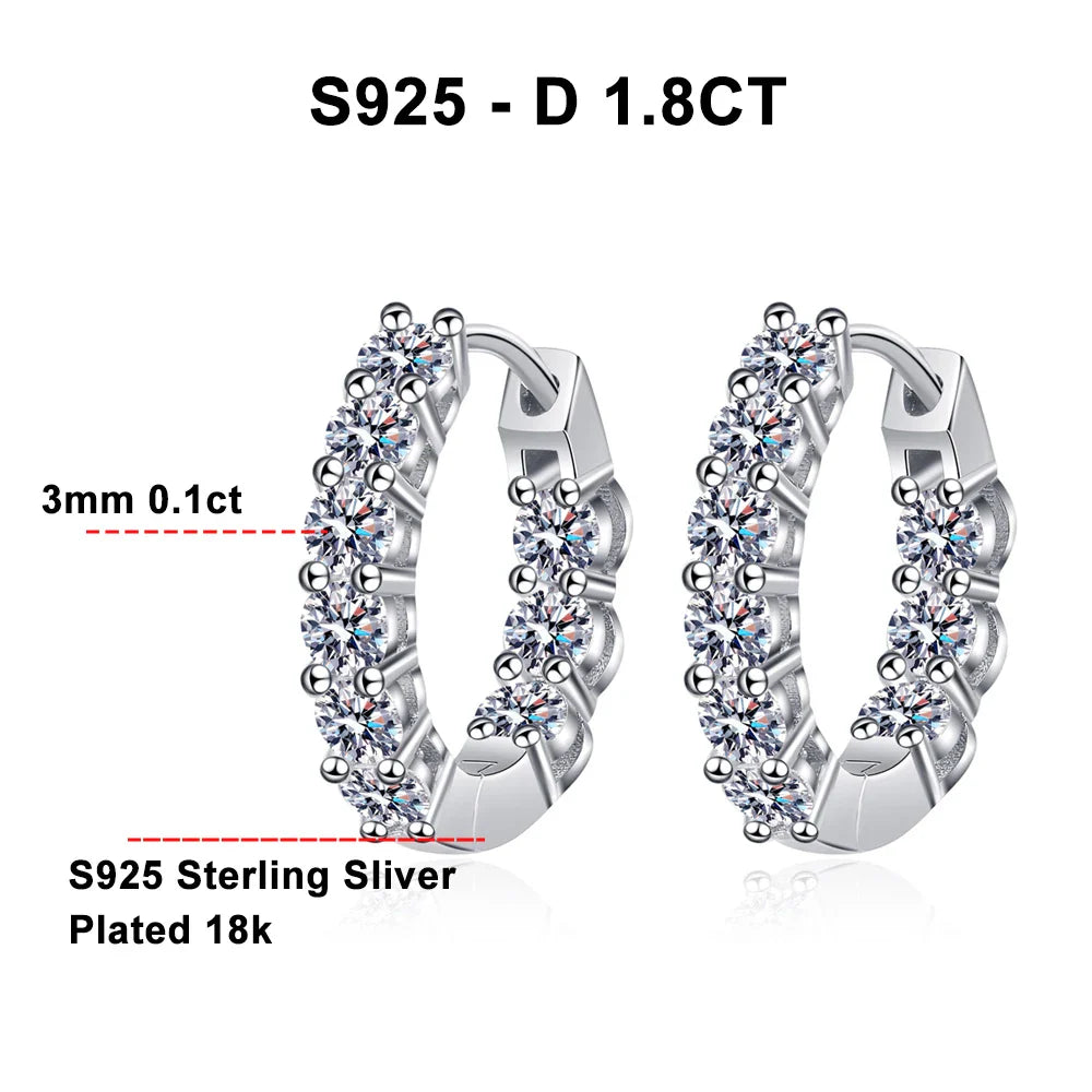 D VVS1 Full Moissanite Hoop Earring GRA Certified 925 Sterling Sliver Plated 18k Earrings for Women Party Gift Jewelry