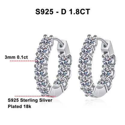 D VVS1 Full Moissanite Hoop Earring GRA Certified 925 Sterling Sliver Plated 18k Earrings for Women Party Gift Jewelry