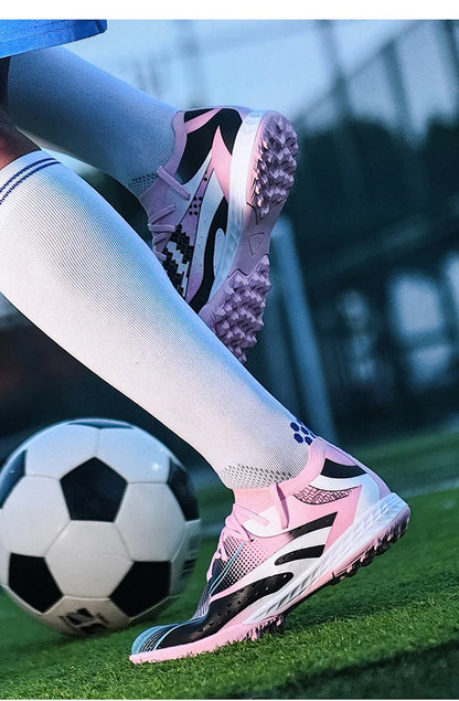 Professional Long Spikes Football Field Cleats Men Women Trend Pink Soccer Shoes Society Man Trainers Futsal Sneakers Size 33-46