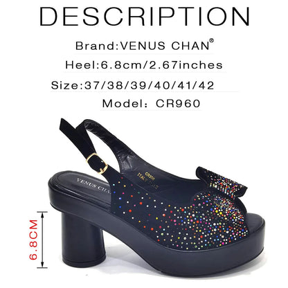 Silver Fashion Square Heels with Platform African Women Shoes and Bag Set Full Crystal Pumps for Wedding Party