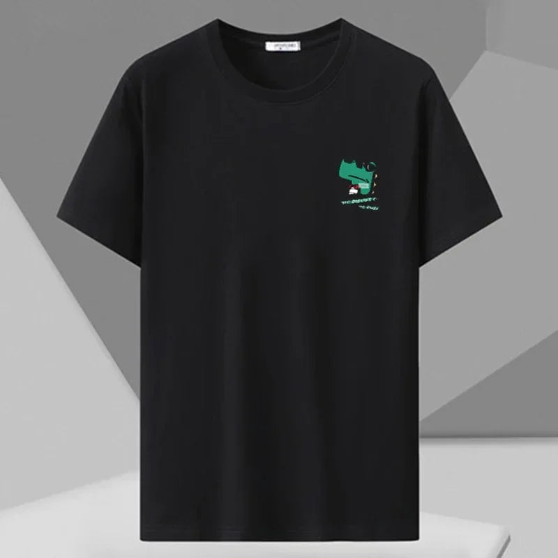 Men's Printed T-shirt Plus Size Black Tops 110-180kg 5XL 6XL 7XL 100% Cotton Loose Oversized Tees Big Size Men Clothing 티셔츠