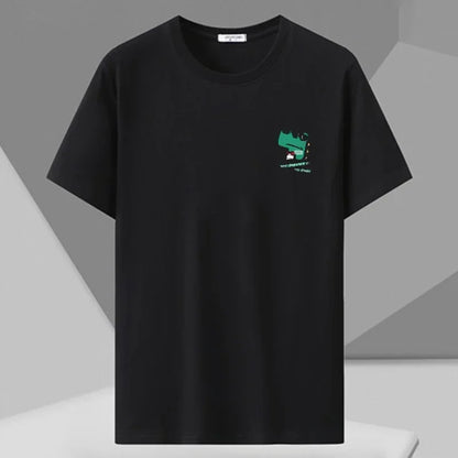 Men's Printed T-shirt Plus Size Black Tops 110-180kg 5XL 6XL 7XL 100% Cotton Loose Oversized Tees Big Size Men Clothing 티셔츠