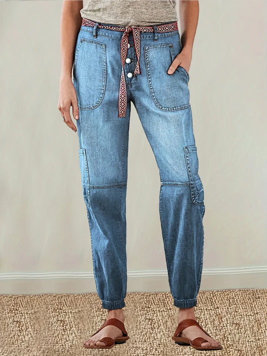 Women's stylish high waist blue denim loose fit jeans