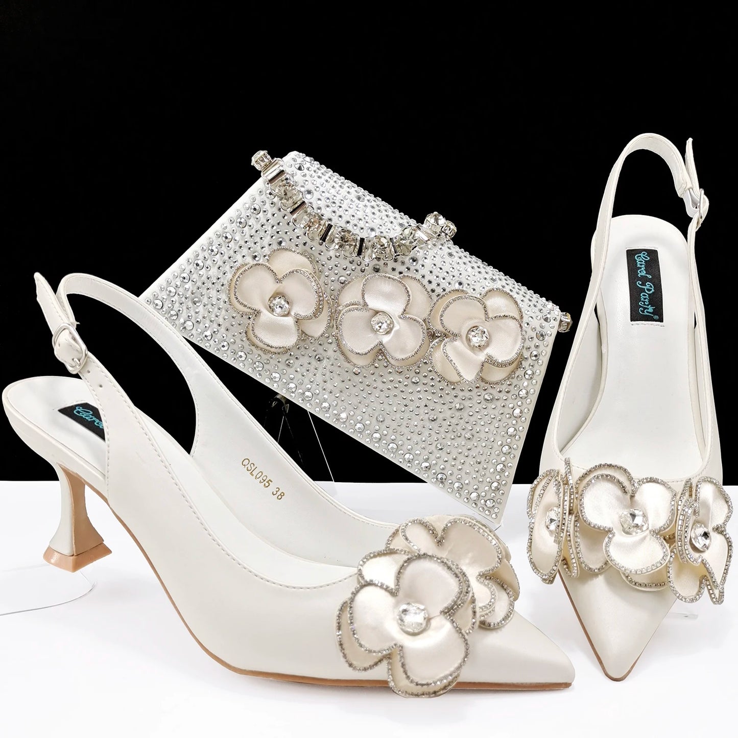 Women's Pointed Toe Shoes and Bag Flower Decoration Simple and elegant party style Suitable for party and daily use