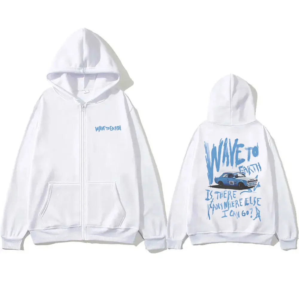 Korean Band Wave To Earth Print Zipper Hoodie Men's Casual Oversized Zip Up Jacket Men Women Hip Hop Fashion Y2k Zip Up Hoodies