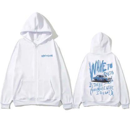 Korean Band Wave To Earth Print Zipper Hoodie Men's Casual Oversized Zip Up Jacket Men Women Hip Hop Fashion Y2k Zip Up Hoodies