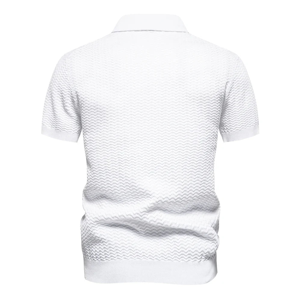 2024 New Summer Textured Ribbed Knit Polo Shirt for Men Short Sleeve Breathable and Cool Mens Polo Shirts