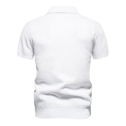 2024 New Summer Textured Ribbed Knit Polo Shirt for Men Short Sleeve Breathable and Cool Mens Polo Shirts