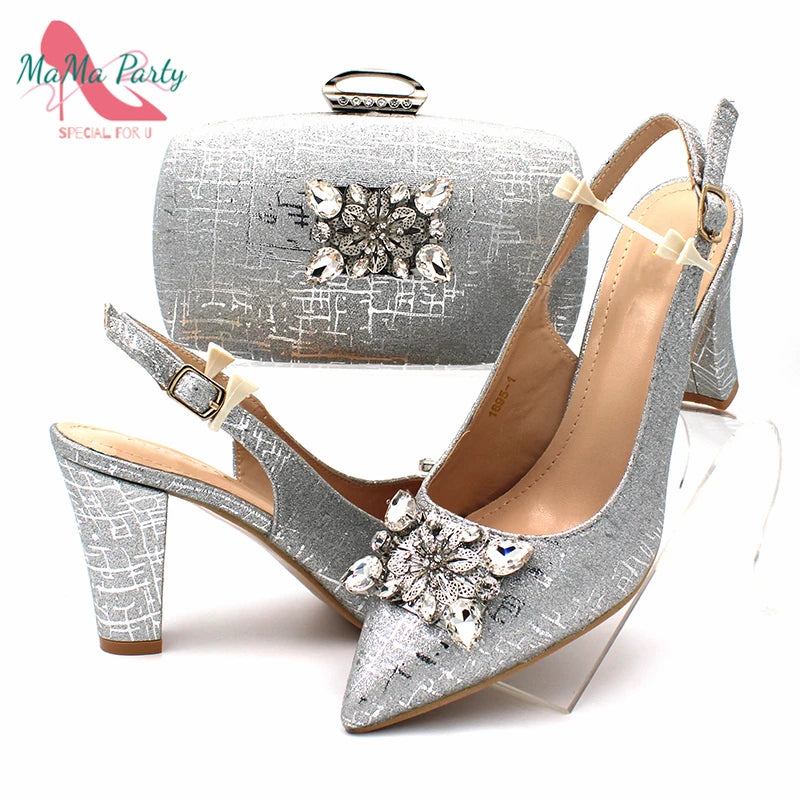 Classics Italian Design Shoes and Bag Set in Orange Color Comfortable Heels Pointed Toe Pumps for Wedding Party