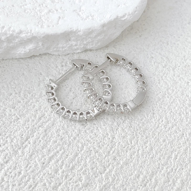 Full 1.5mm D Color Moissanite Ear Hoop Earrings 925 Sterling Silver Earring For Woman Wedding Engagement Trendy Jewelry
