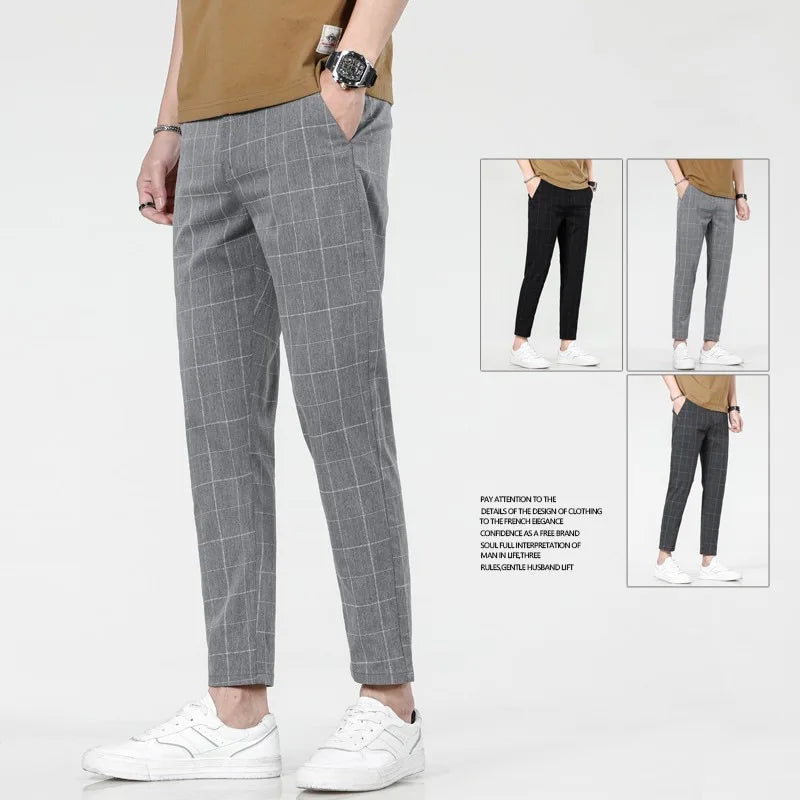 Business Ice Silk Pants Straight Elastic Waist Black Gray Trousers Breathable Simple Male Clothing Casual Suit Pants AII seasons