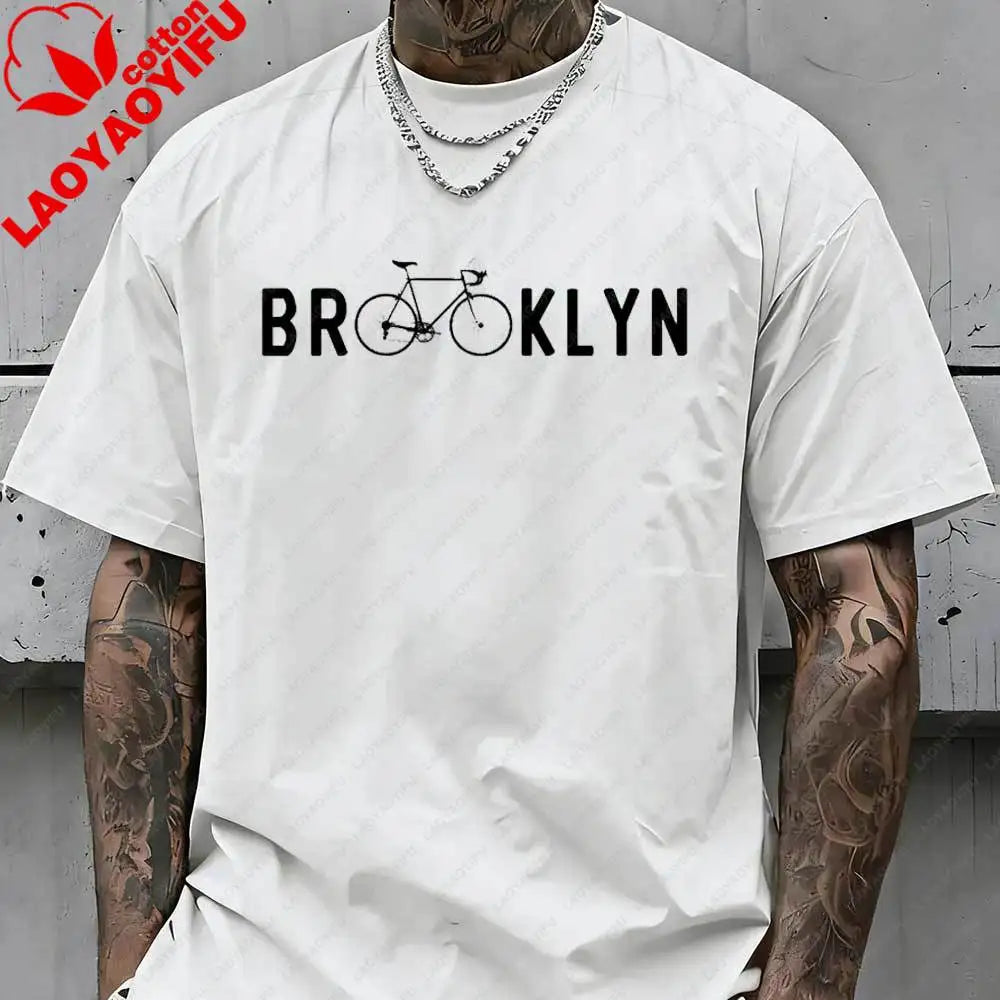 Brooklyn Bicycle Print T Shirt Men's Summer Streetwear Cotton Tops for Cycling Lovers New York City Cyclist Graphic Tshirt Gift
