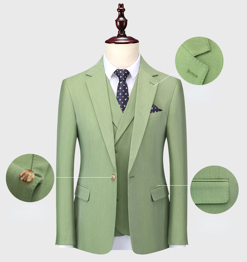 ( Jacket + Vest + Pants ) S-5XL Luxurious Men's Green Business Suit 3Pcs Prom Banquet Party Groom Wedding Dress Solid Color Suit