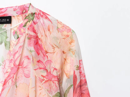 Women New Fashion Summer Casual Chic Women Blouse V-Neck Tiered Long Sleeve Loose Shirts Vintage Style Tops 3130359