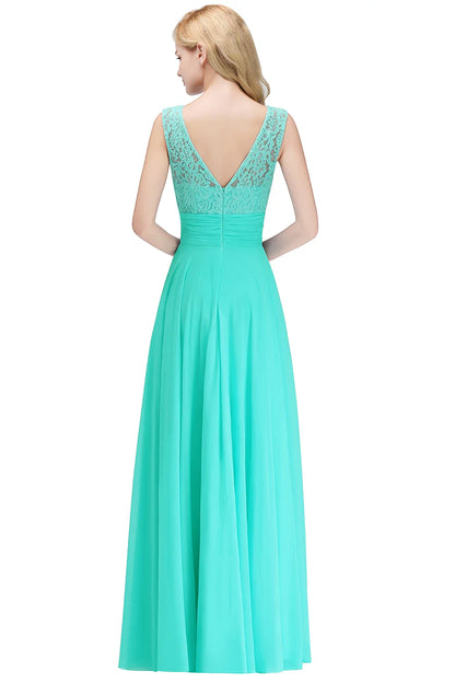 2024 New Style Pink Lace Prom Dress Long Maxi Sleeveless Chiffon Skirt with Lace Bodice Illusion Neck V-Back Formal Party Dress