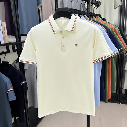 Luxury men's classic brand embroidered best-selling striped polo shirt summer new comfortable best-selling breathable short top
