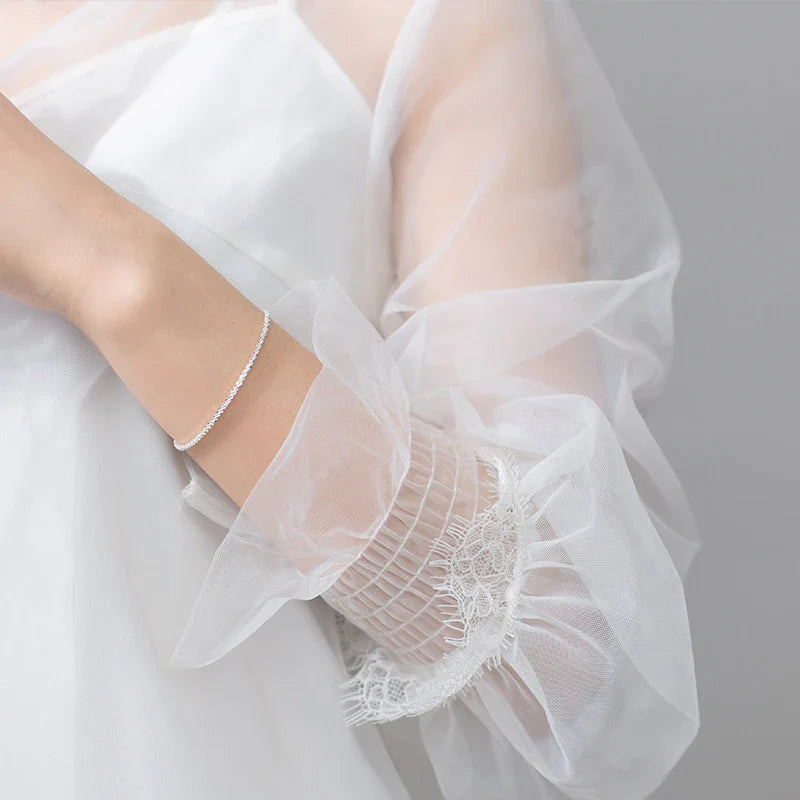 Fashion 925 Sterling Silver Simple White Black Color Gypsophila Link Chain Bracelet for Women Men Fine Jewelry Bijoux