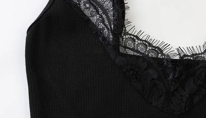 Women's Mini Dress Straps Patchwork Lace Sheath Sleepwear Sleeveless Nightgown Camisole Basic Female Vestidos Slim