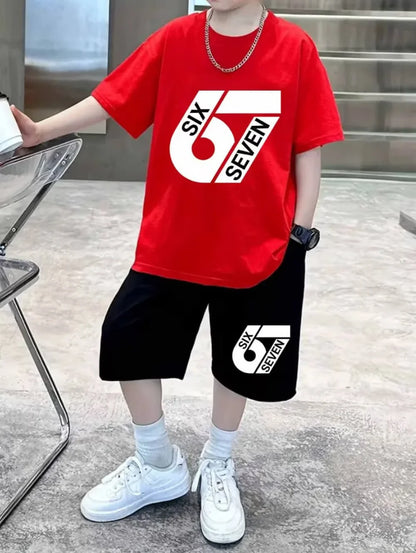 New Cool 67 Funny 3D Print Kids T-Shirt Shorts Set Fashion Children's Clothes Casual Boy Girl Short Sleeve Shorts Football Sets