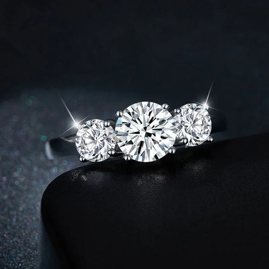 4CT Moissanite Engagement Ring for Women 3-stone S925 Sterling Silver with Gold Plated Wedding Band Promise Diamond Rings