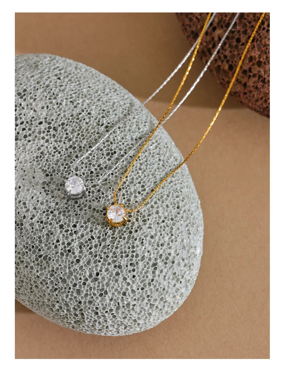 Korean Chic Stainless Steel Shiny Cubic Zirconia Cast Delicate Necklace Pendant for Women Daily Waterproof Basic Jewelry