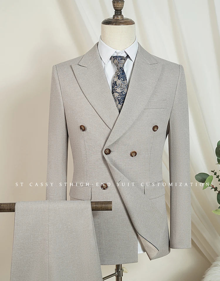 Turkish style Elegant Man Suit khaki 2 Pcs Set Modern Wedding Party Suits for Men Stylish Business office suit