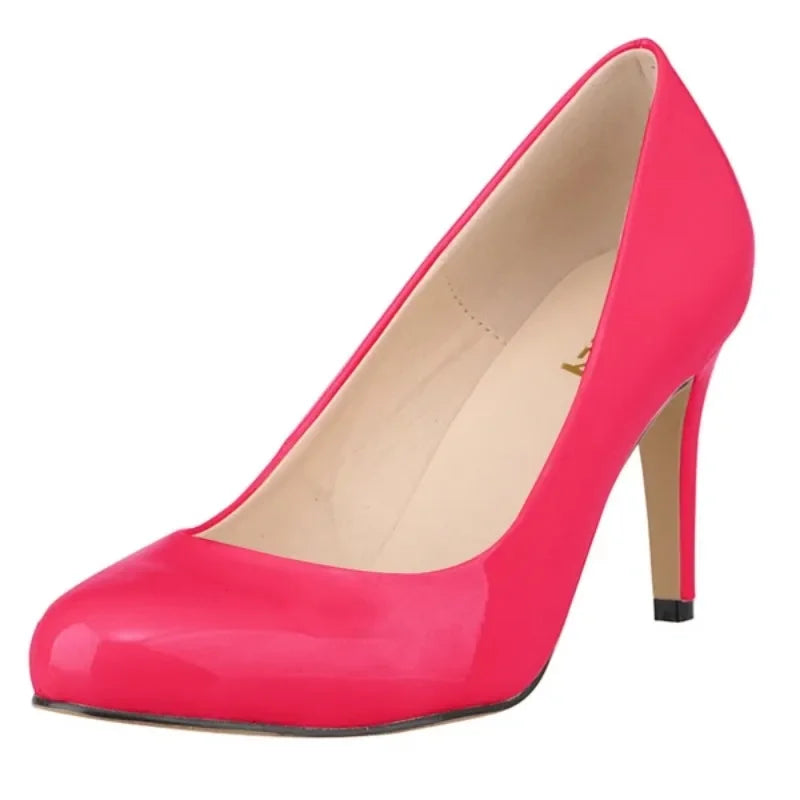 New Classic Women Pumps Sexy Round Toes 9cm Mid Med Kitten High Heels Shoes Spring Brand Design Black Red Dress Wedding Shoes