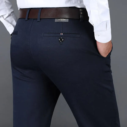 Business Men's 98% Cotton Straight Casual Pants Plus Size Loose Stretch Autumn Winter Office Trousers Classic Male Clothing