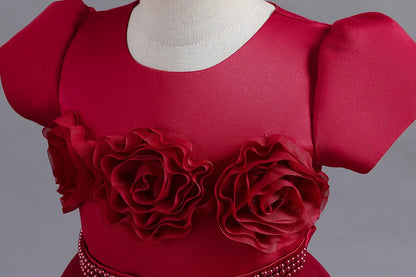 Summer Flower Bridemaids Party Girl Dresses Elegant Wedding Birthday Princess Prom Dress for Girls Bow Evening Christmas Costume