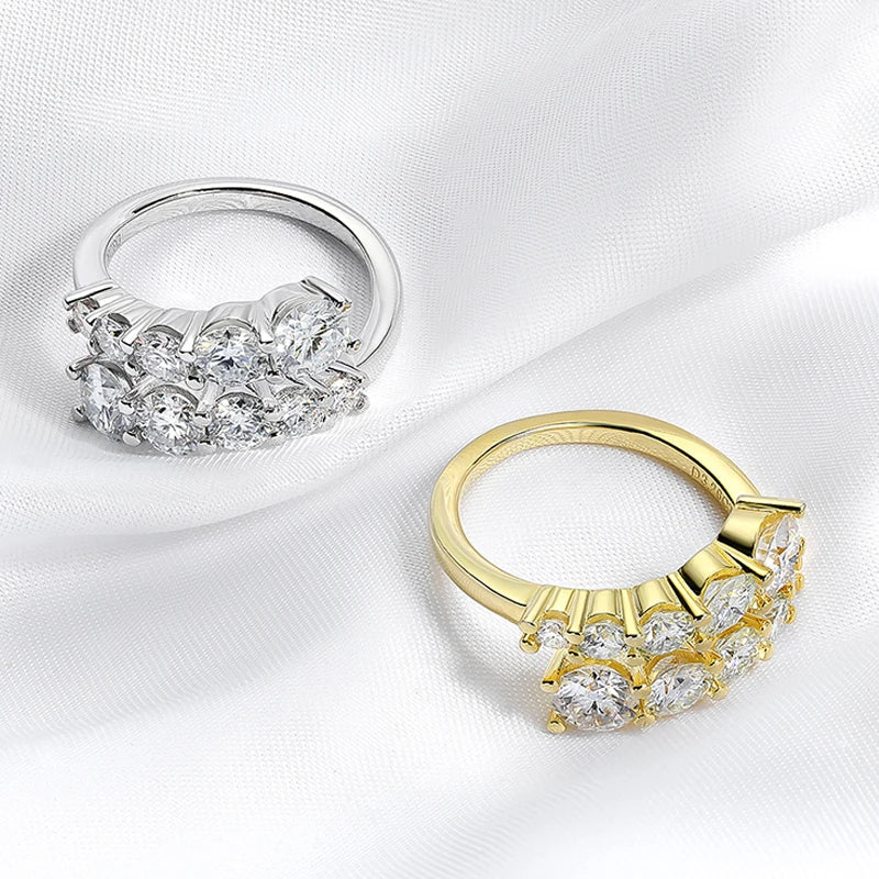 10 Gems Full Moissanite Rings for Women Sparkling Flawless Lab Created Diamond Wedding Band S925 Sterling Silver Jewelry
