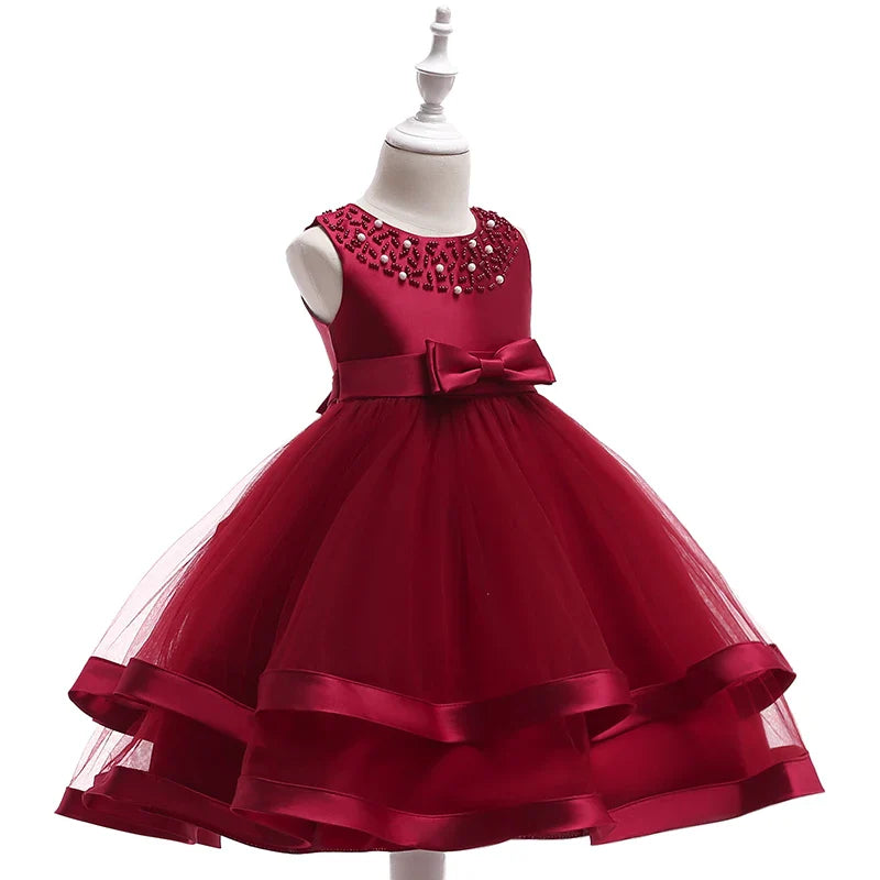 Summer Beading Girl Party Dress Christmas Costume Gala Bow Wedding Birthday Princess Dresses for Girls Baptism Prom Gown Vestido