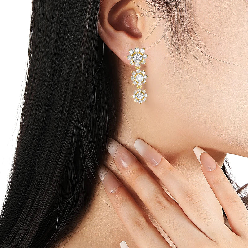 Luxury Sunflower 2.8-5.8cttw Full D Color Moissanite Drop Earrings for Women S925 GRA Certified Diamond Tassel Earring Gift