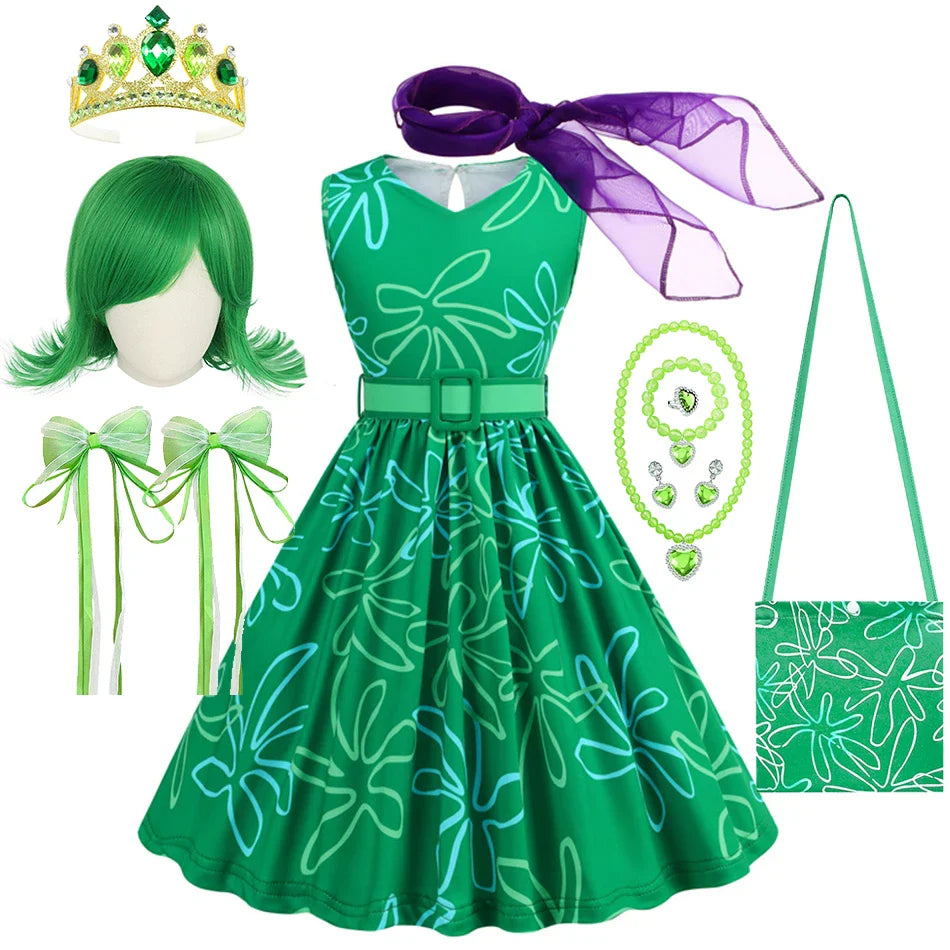 Inside Out Sadness Dress Girls Halloween Joy Cosplay Costume Children Cartoon Movie Role Play Print Frock Kid Fantasy Party Gown