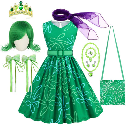 Inside Out Sadness Dress Girls Halloween Joy Cosplay Costume Children Cartoon Movie Role Play Print Frock Kid Fantasy Party Gown