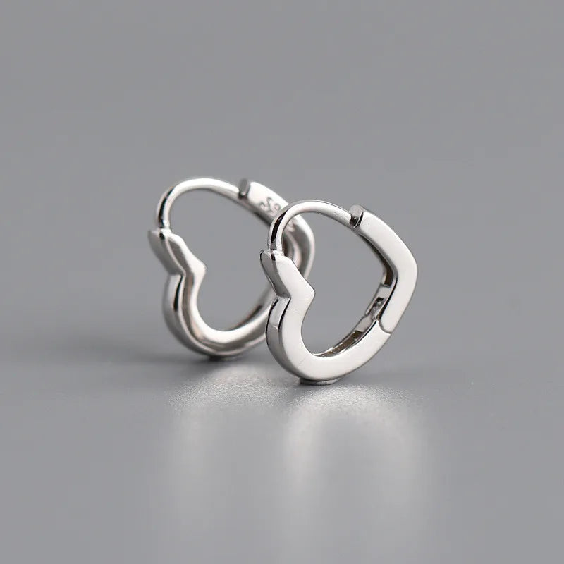 925 Sterling Silver INS Minimalism Sweet Love Heart CZ Zircon Hoop Earrings For Women Girl Small Ear Buckle Jewelry Gift