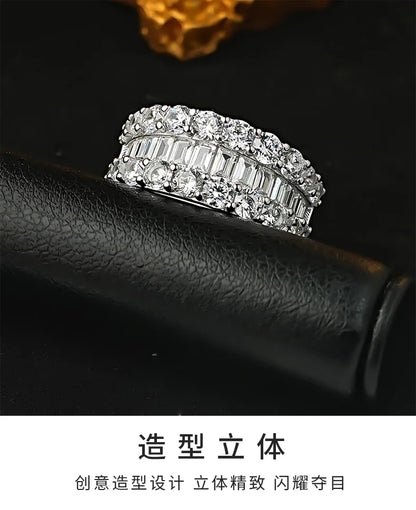 Wide T-shaped diamond ring for women, cool style 925 silver index finger ring, niche design, light luxury daily layering