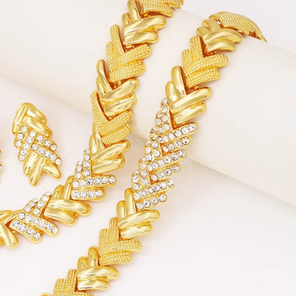 Fashion Crystal Jewelry Set Luxury Gold Plated Necklace Bracelet Wheat Ear Earring Ring Nigeria Wedding Gift 2025 New