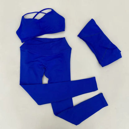 Yoga Vision Shrug 3 Pieces Top Leggings Gym Set Women's Seamless High Elastic Longline Vest Buttock lift  Exercise Shorts Set