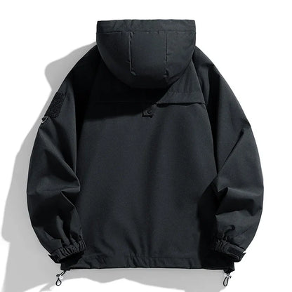 Windbreakers Men Hooded Jacket Zipper Coat Cargo Waterproof Black Bomber Camping Loose Thin Softshell Hooded Hiking Jacket