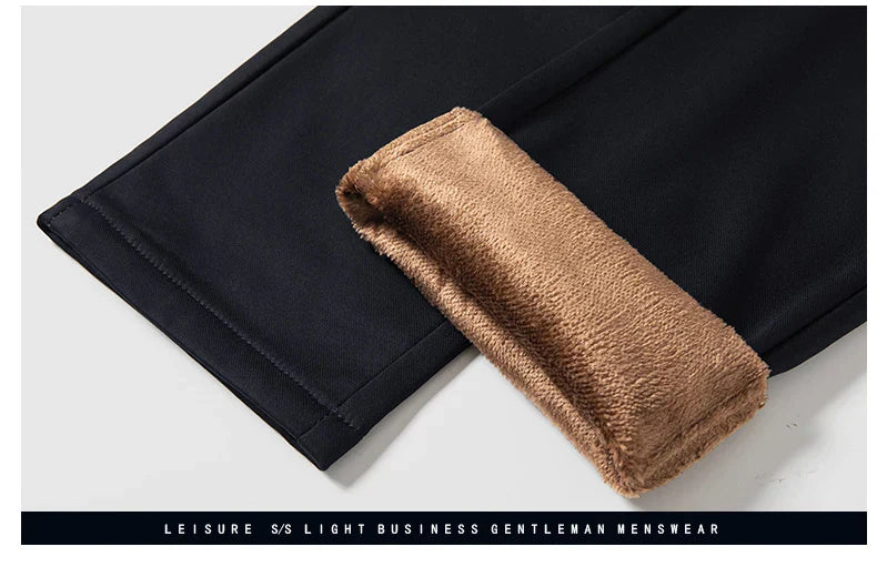 Winter New Flannel Thick Men's Casual Pants Fleece Navy Black Business Straight Slim Stretch Warm Plush Trousers Male