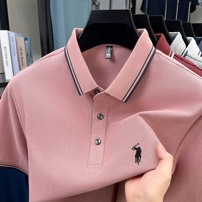 Fashion brand 100% cotton summer new item men's original pony embroidered polo shirt comfortable and breathable short sleeve top