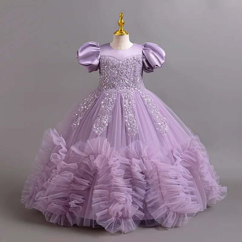 New Year Girl Lace Dress Girl's Birthday Party Ball Evening Dress Sleeveless Long Dress 4-12 Year Old Christmas Princess Dress